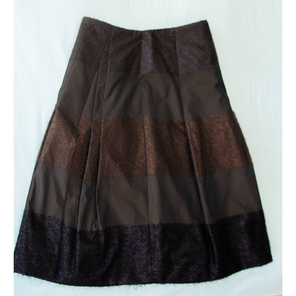 Akris Punto Short Brown Textured Pleated Midi Skirt Size 4